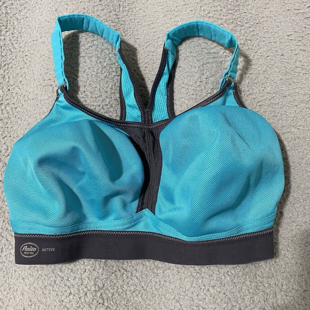 Anita Sports Bra 32G Blue Gray Active Dynamix Star Maximum Support Gym Outdoor